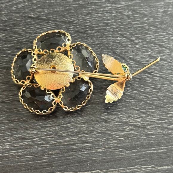 Vintage Juliana‎ Smokey Topaz Flower Brooch Pin Gold Tone - Picture 3 of 4
